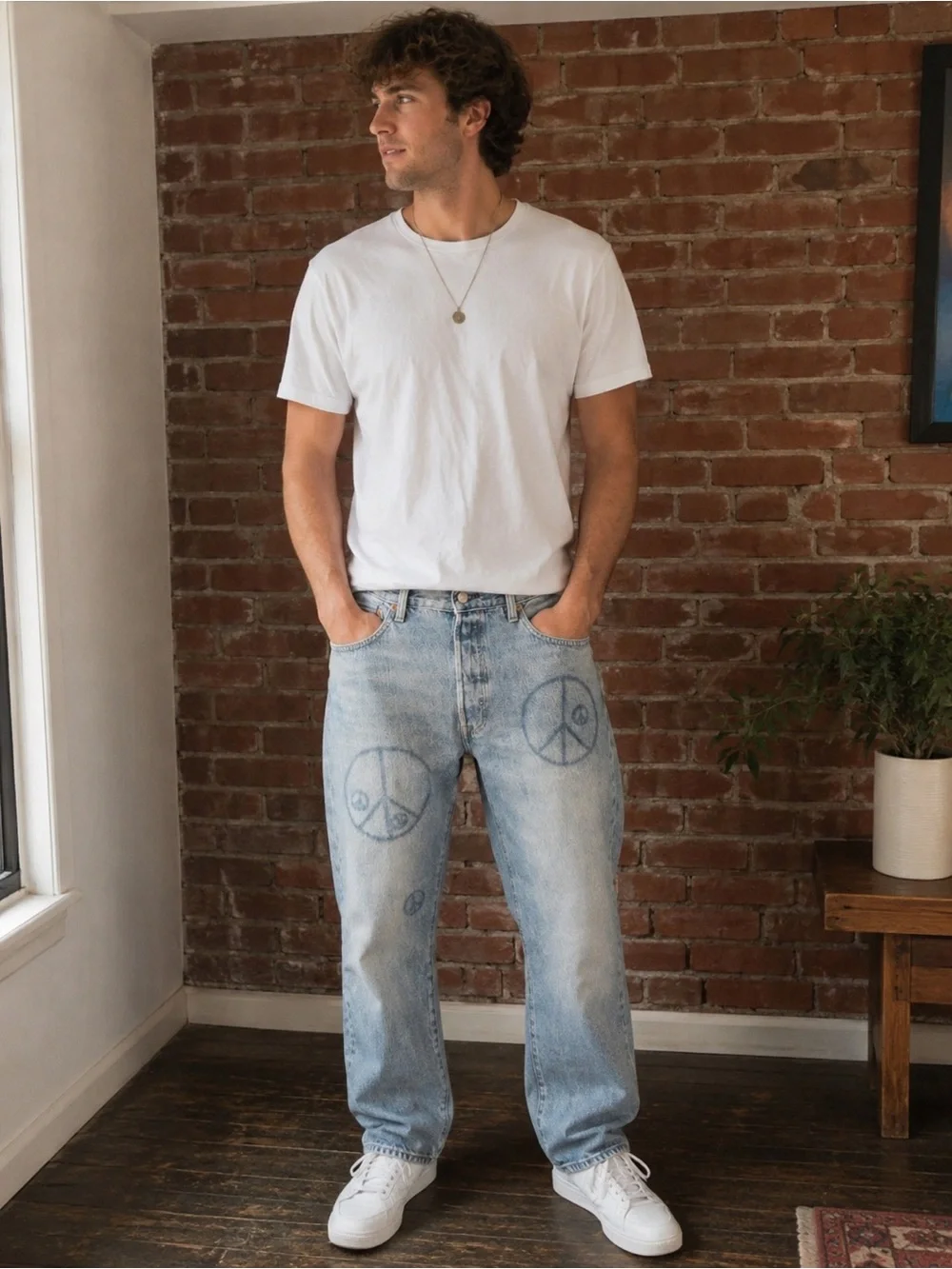 Levi’s 501 150th Anniversary Jeans 36x30 Button Fly Light Wash Peace Print
